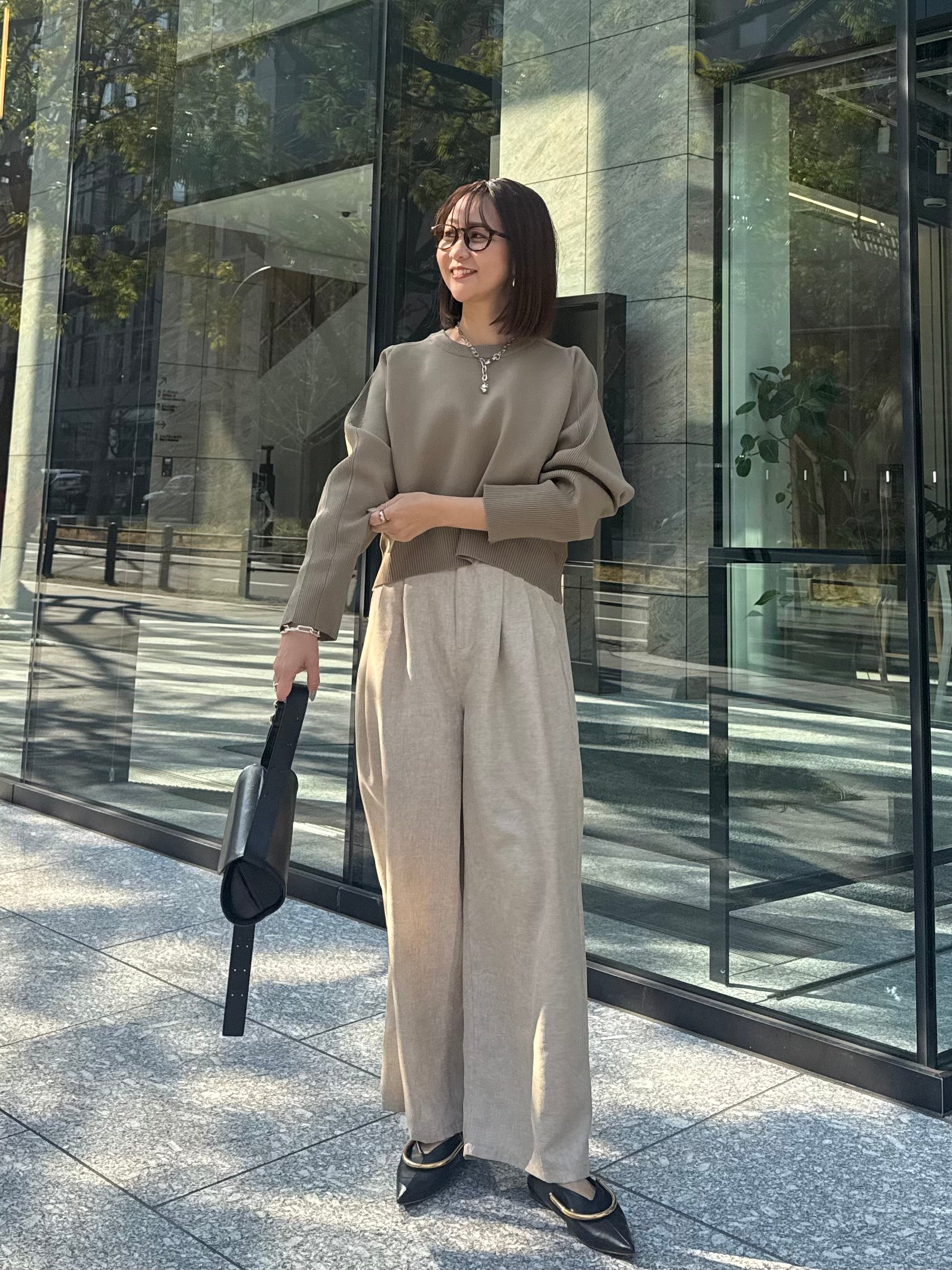 SET]ウールライクビスチェ / チャコール + ウールライクタックワイド