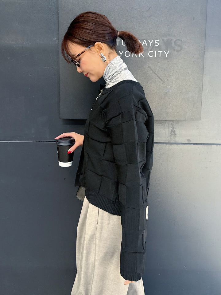 【予約】格子ニットカーディガン / ブラック(3月上旬発送予定)