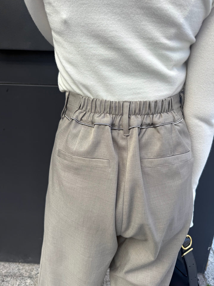 【予約】ウエストパイピングワイドパンツ / グレージュ(4月上旬発送予定)