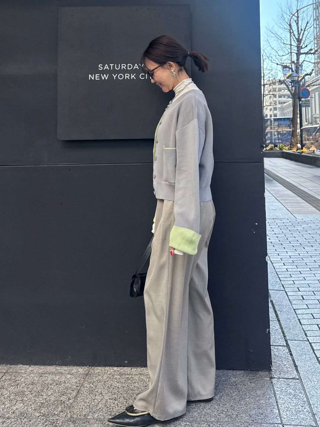 【予約】ウエストパイピングワイドパンツ / グレージュ(4月上旬発送予定)