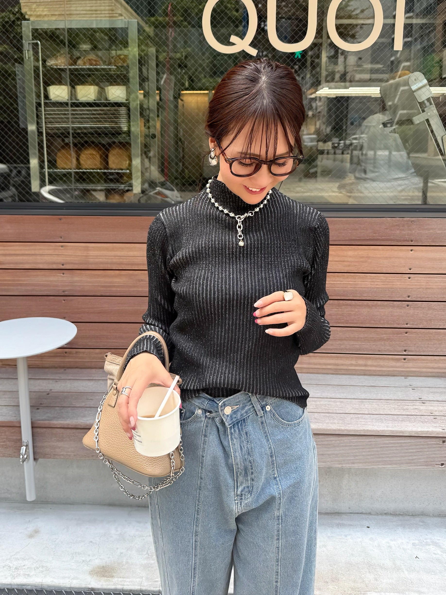 リブハイネックプルオーバー / ブラック – fosie