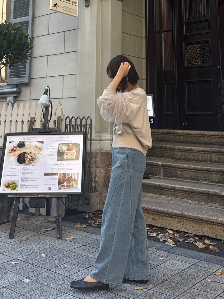 【予約】袖チュールカーディガン / ミルクティー(3月下旬頃発送予定)