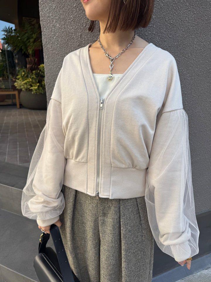 【予約】袖チュールカーディガン / ミルクティー(3月下旬頃発送予定)