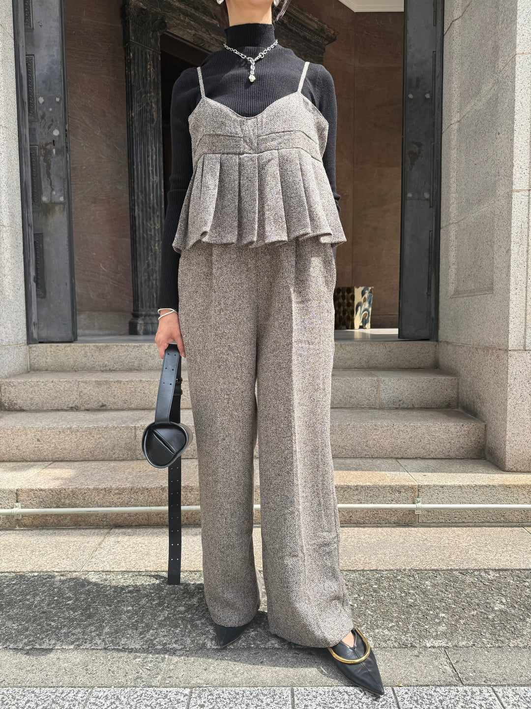 【予約】プリーツビスチェオールインワン / ブラウン(10月下旬発送予定)