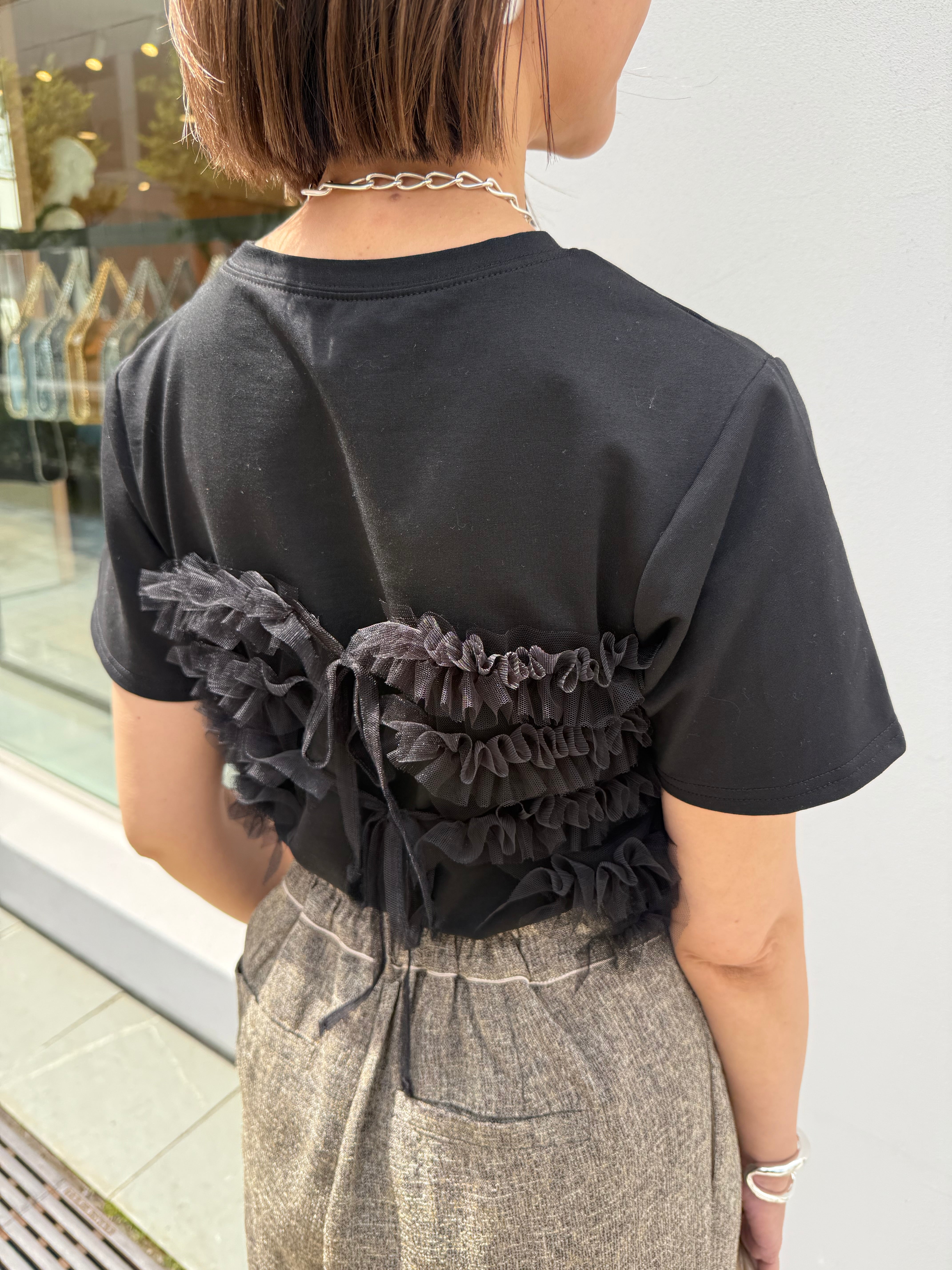 t.japan フリルビスチェ　ブラック チュールフリルビスチェ見えTシャツ / ブラック – fosie