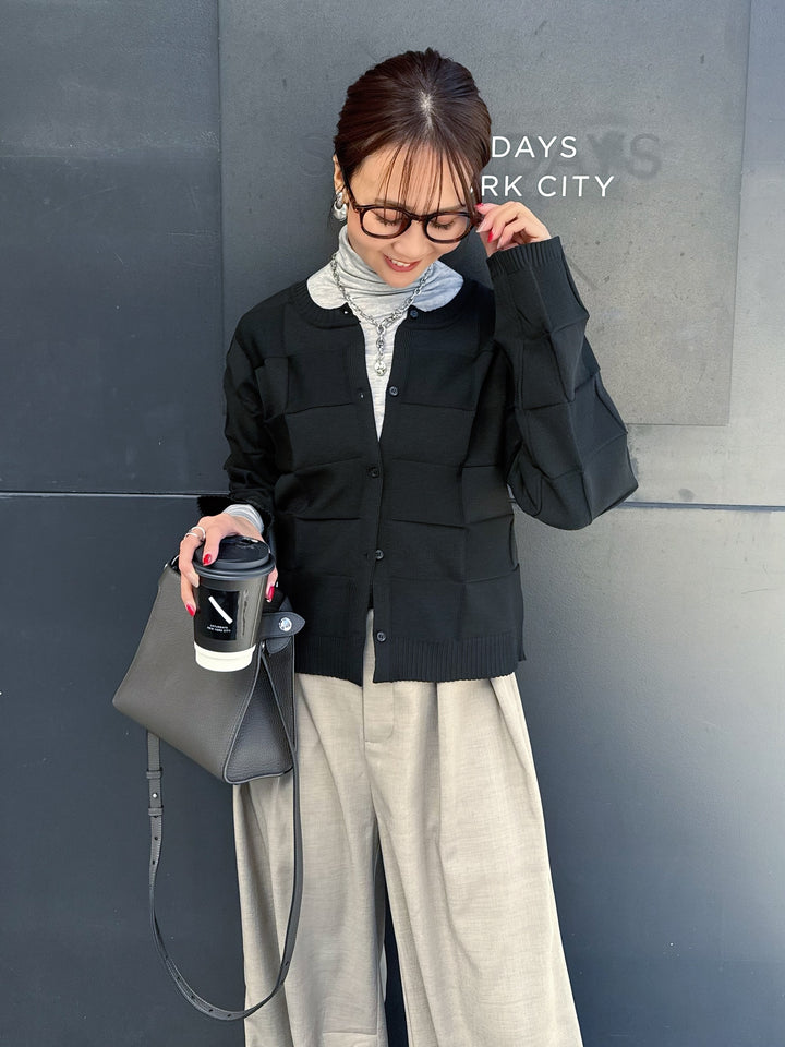 【予約】格子ニットカーディガン / ブラック(3月上旬発送予定)