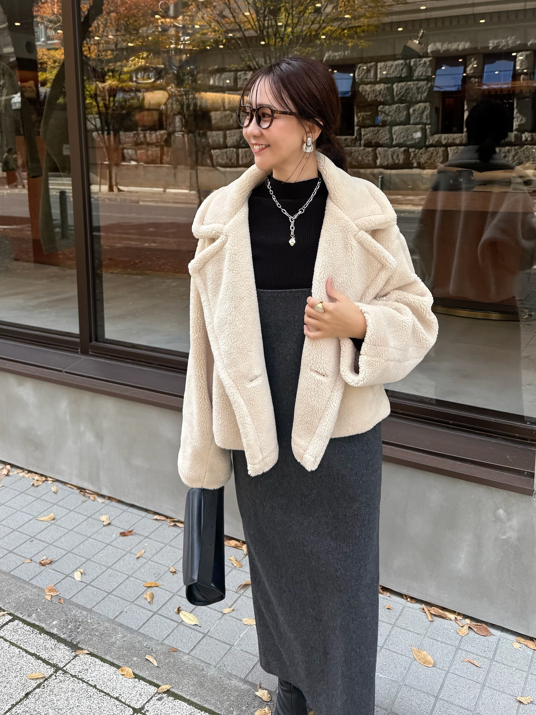 予約】 ウールライクVネックジャンパースカート / チャコール(1月上旬