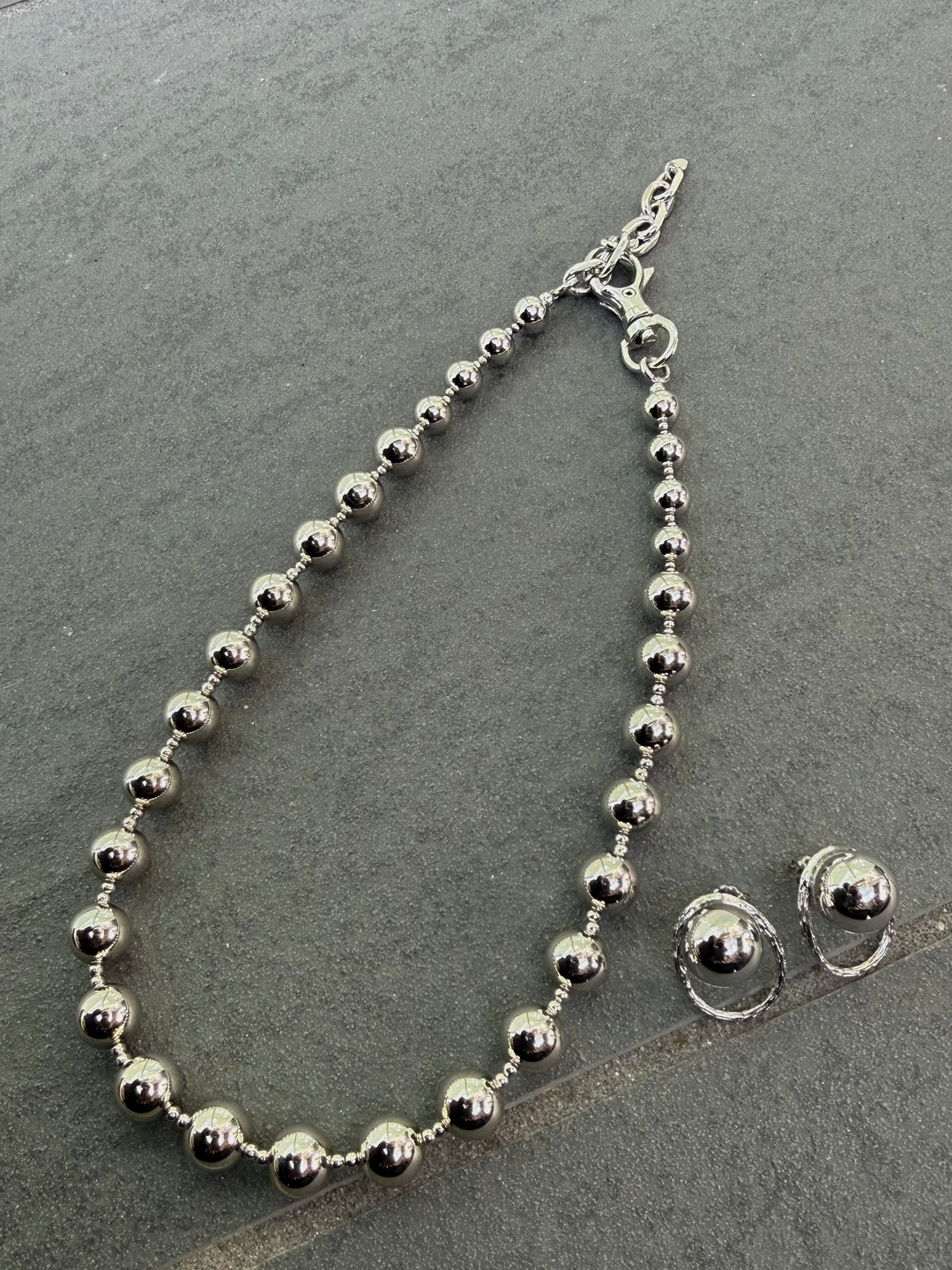 【予約】[SET] ボールピアス・イヤリング  / シルバー + ボールネックレス / シルバー(4月上旬発送予定)