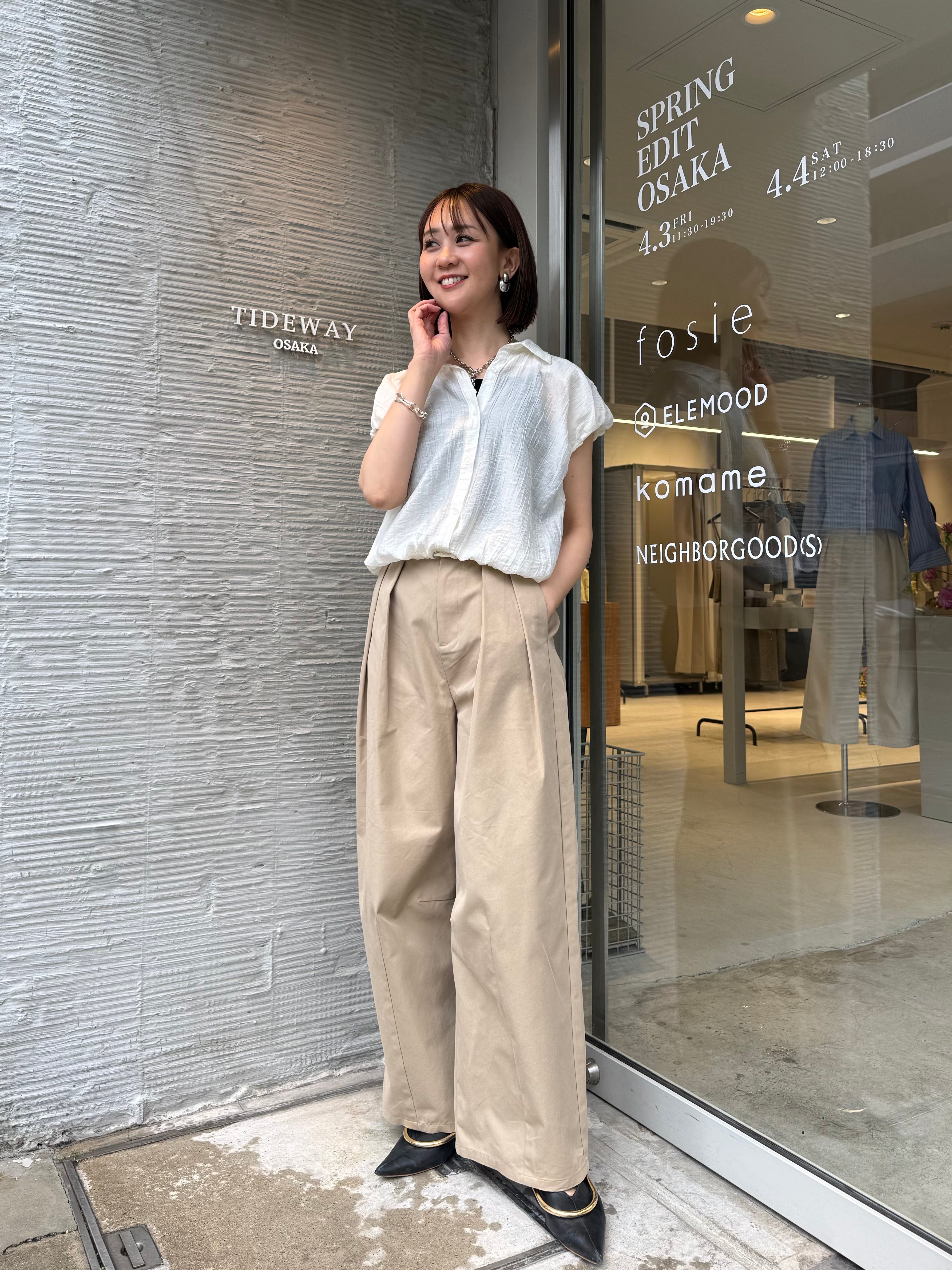 【epa】twill wide pants ツイルワイドパンツS ベージュ 予約】ツイルタックワイドパンツ / ベージュ(6月上旬発送予定) – fosie