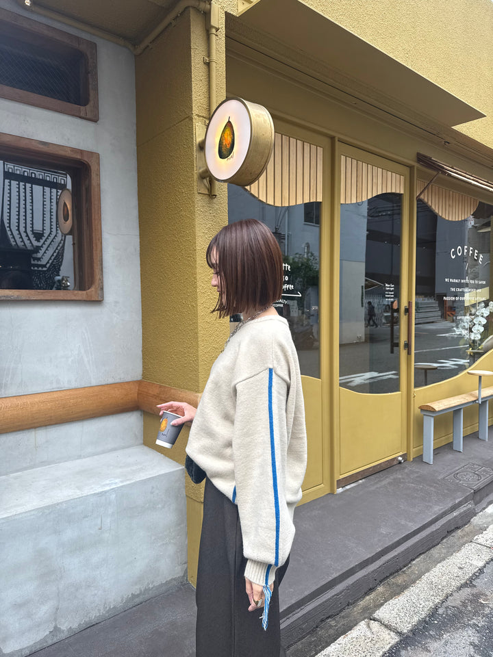 アルパカタッチ配色ラインプルオーバー / アイボリー