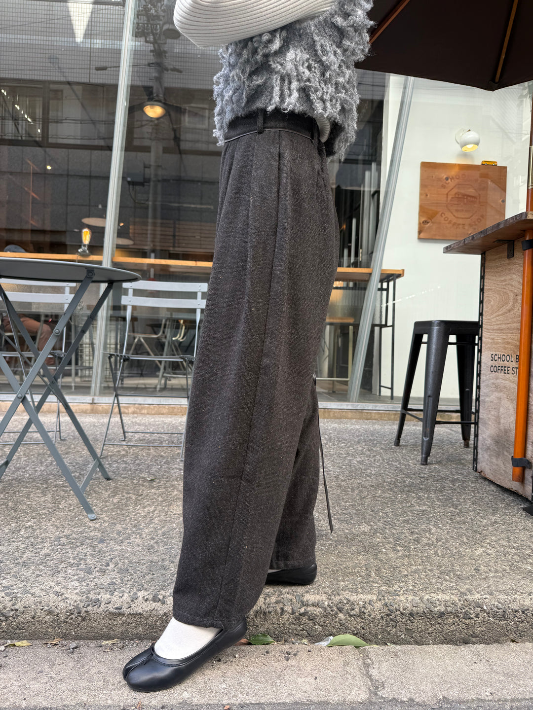 ツイードパイピングパンツ／ブラック