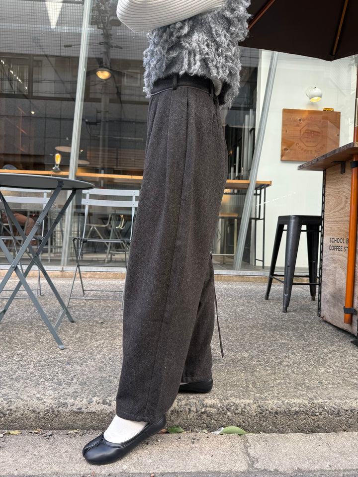 ツイードパイピングパンツ／ブラック