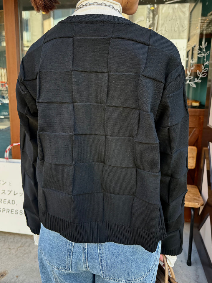 【予約】格子ニットカーディガン / ブラック(3月上旬発送予定)