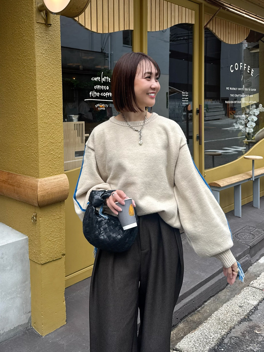 アルパカタッチ配色ラインプルオーバー / アイボリー