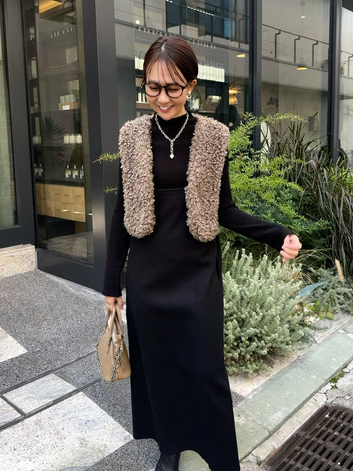 【予約】ウールライクVネックジャンパースカート / ブラック(11月下旬発送予定)