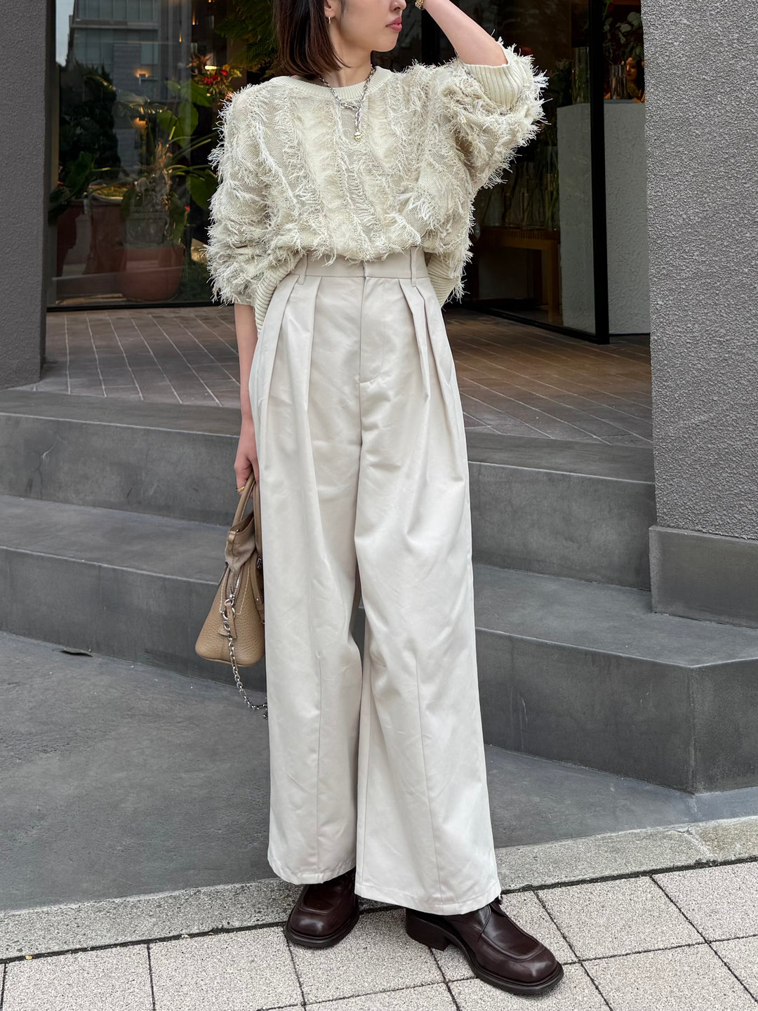 【予約】ツイルタックワイドパンツ / アイボリー(2月下旬発送予定)