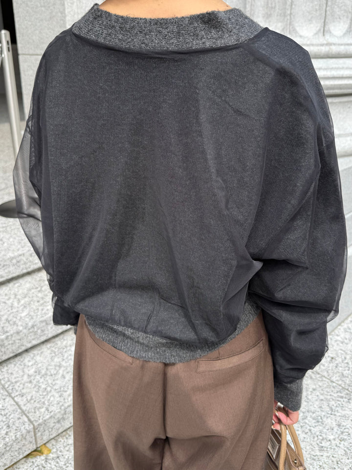 チュールニットカーディガン / ブラック