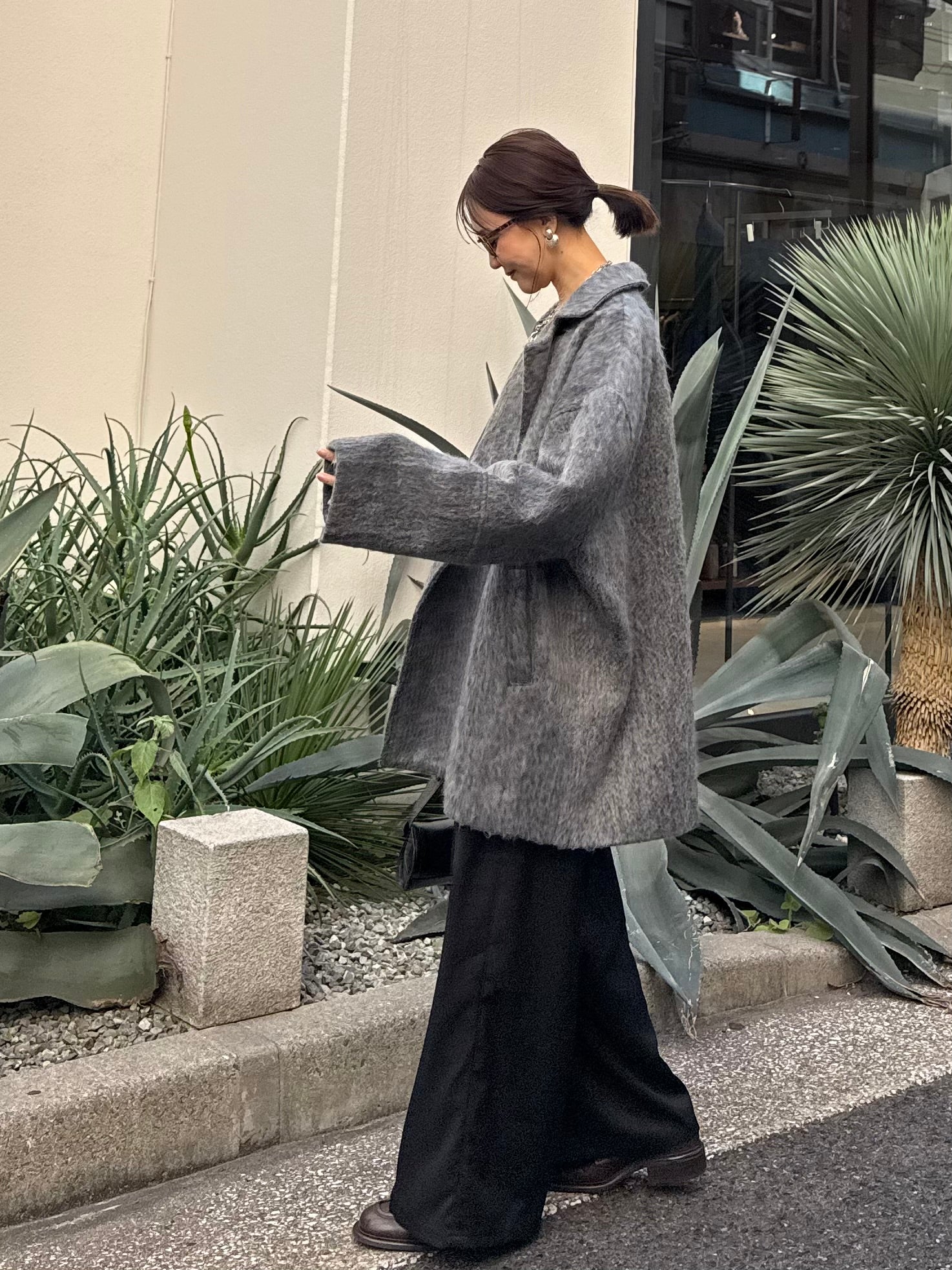 シャギーミドルコート / チャコール – fosie