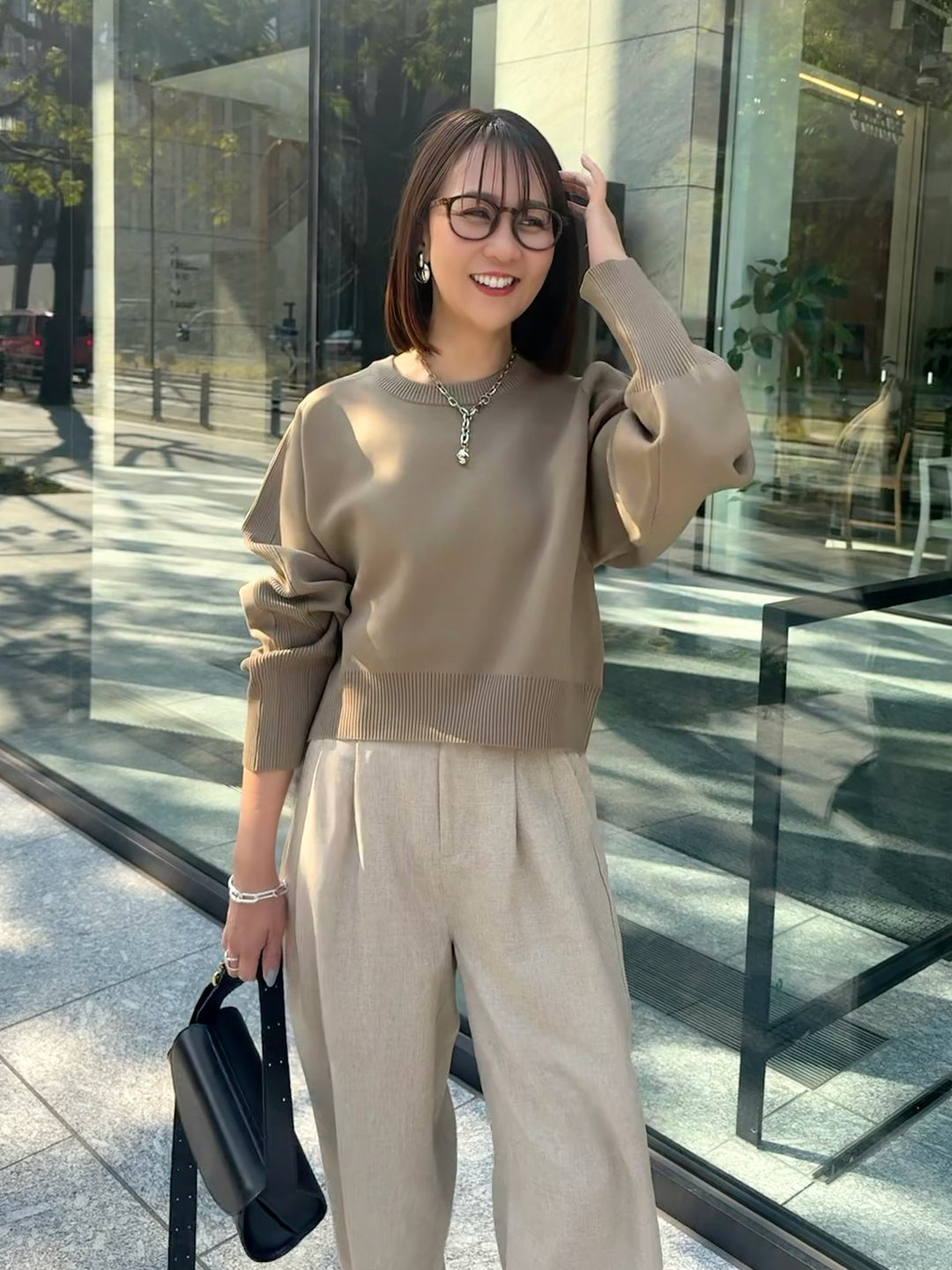 【予約】クロップド丈ダンボールニット / ベージュ(3月上旬発送予定)