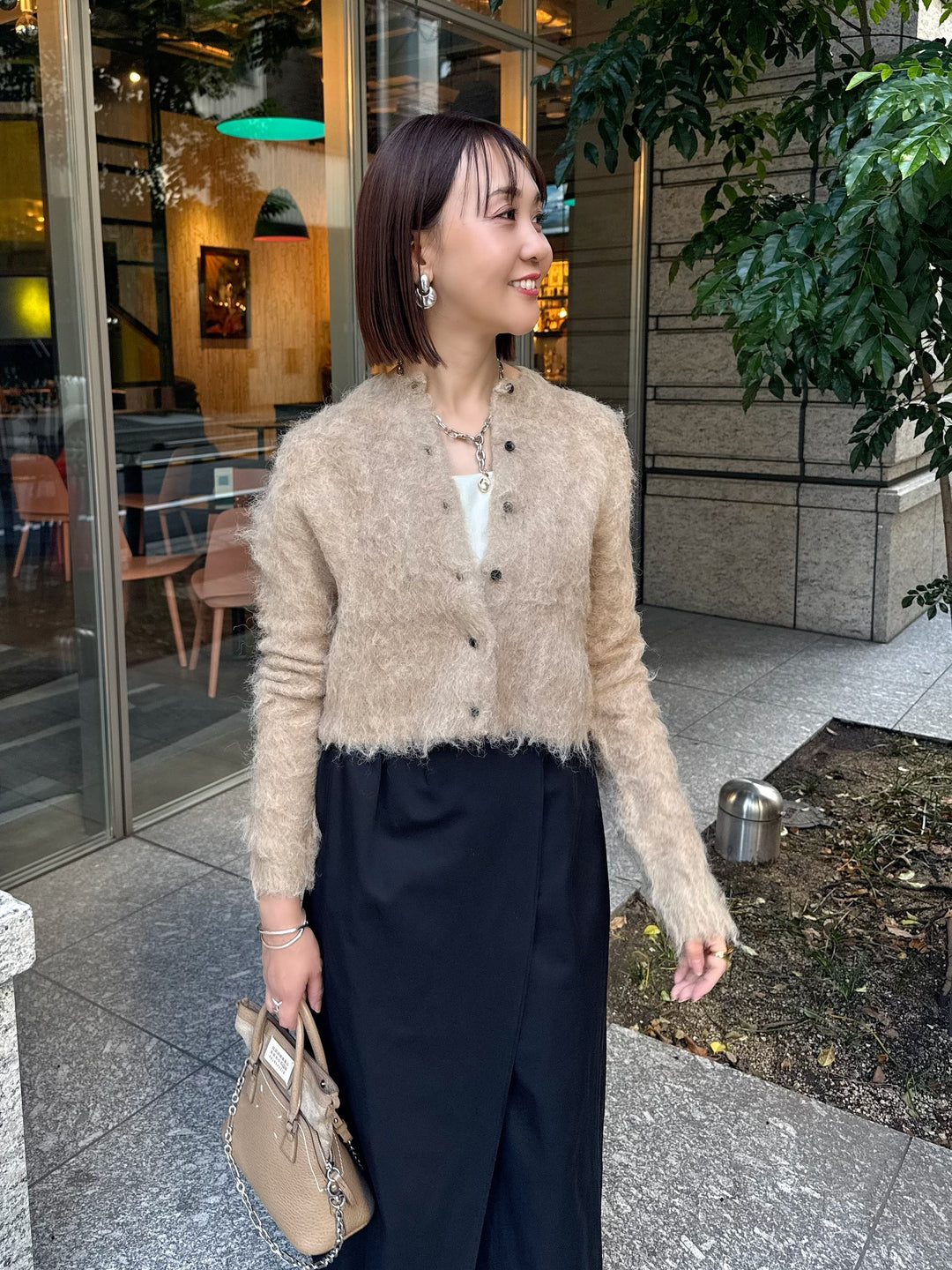 モヘアタッチクロップドカーディガン / ベージュ