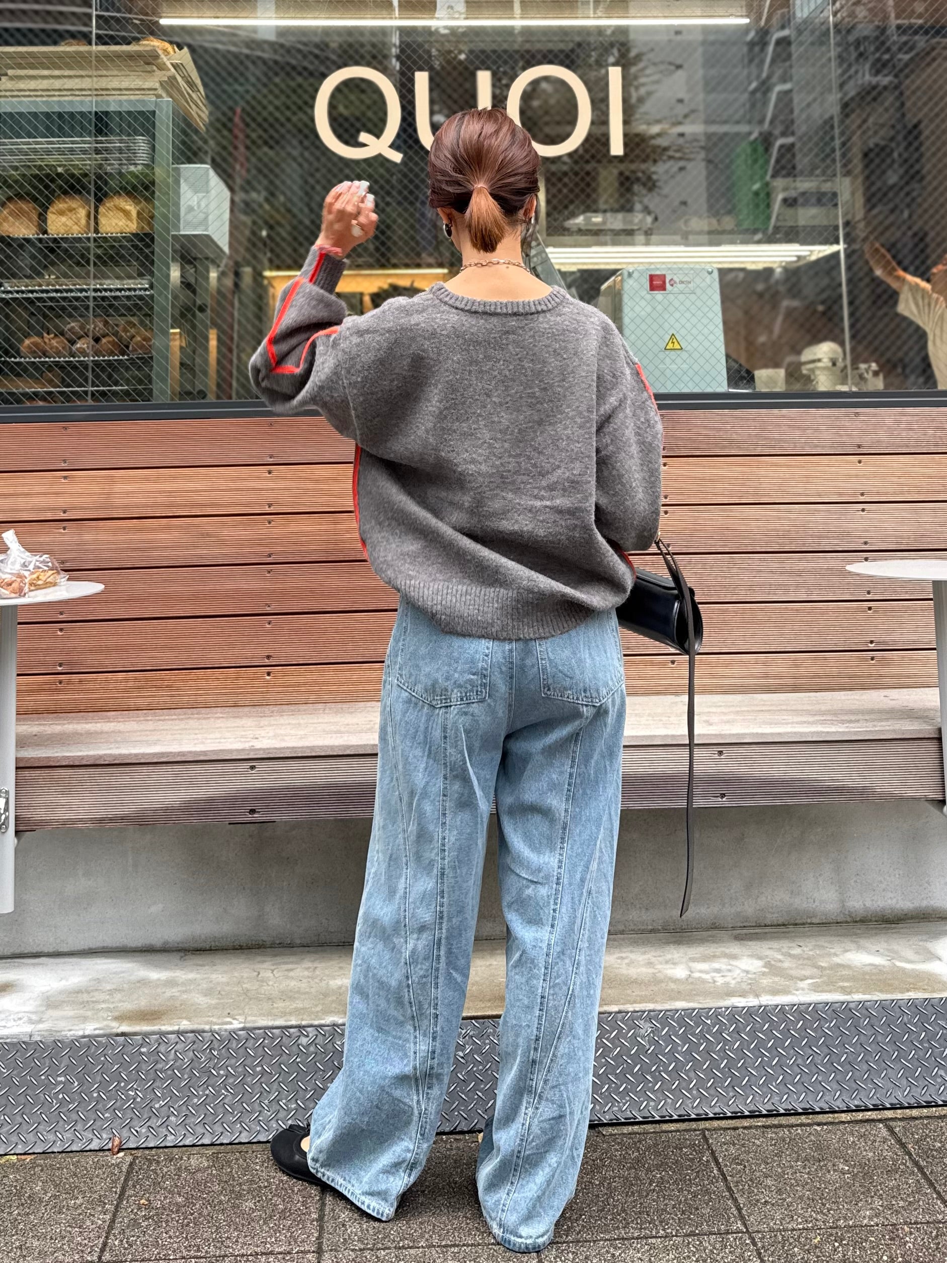 予約】[SET] アルパカタッチ配色ラインプルオーバー / チャコール +