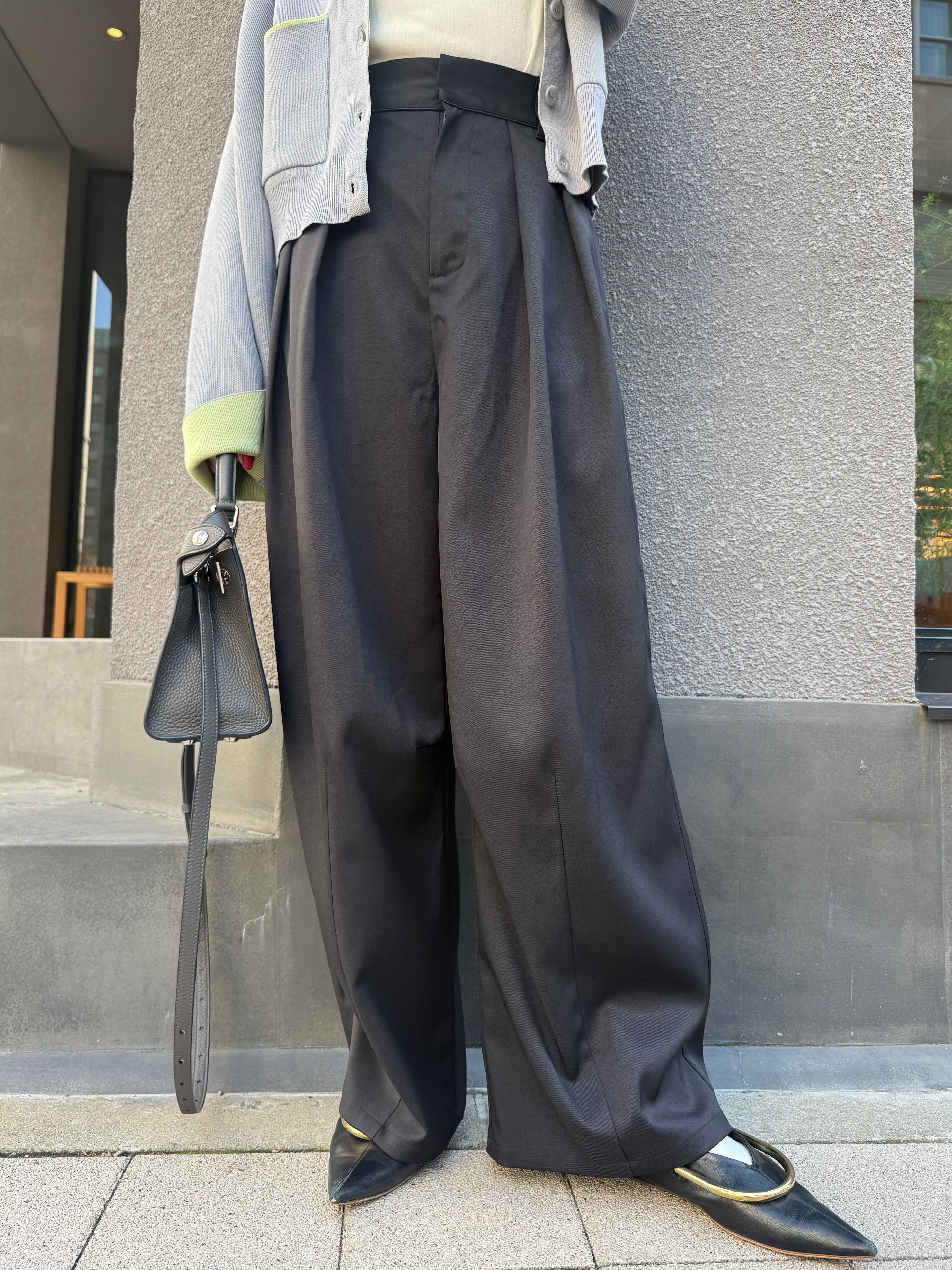 予約】ウエストパイピングワイドパンツ / ブラック(6月上旬発送予定