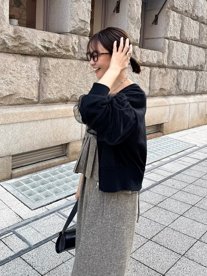 袖チュールカーディガン / ブラック
