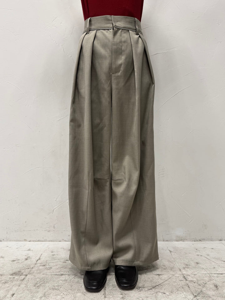 【予約】ウエストパイピングワイドパンツ / グレージュ(4月上旬発送予定)