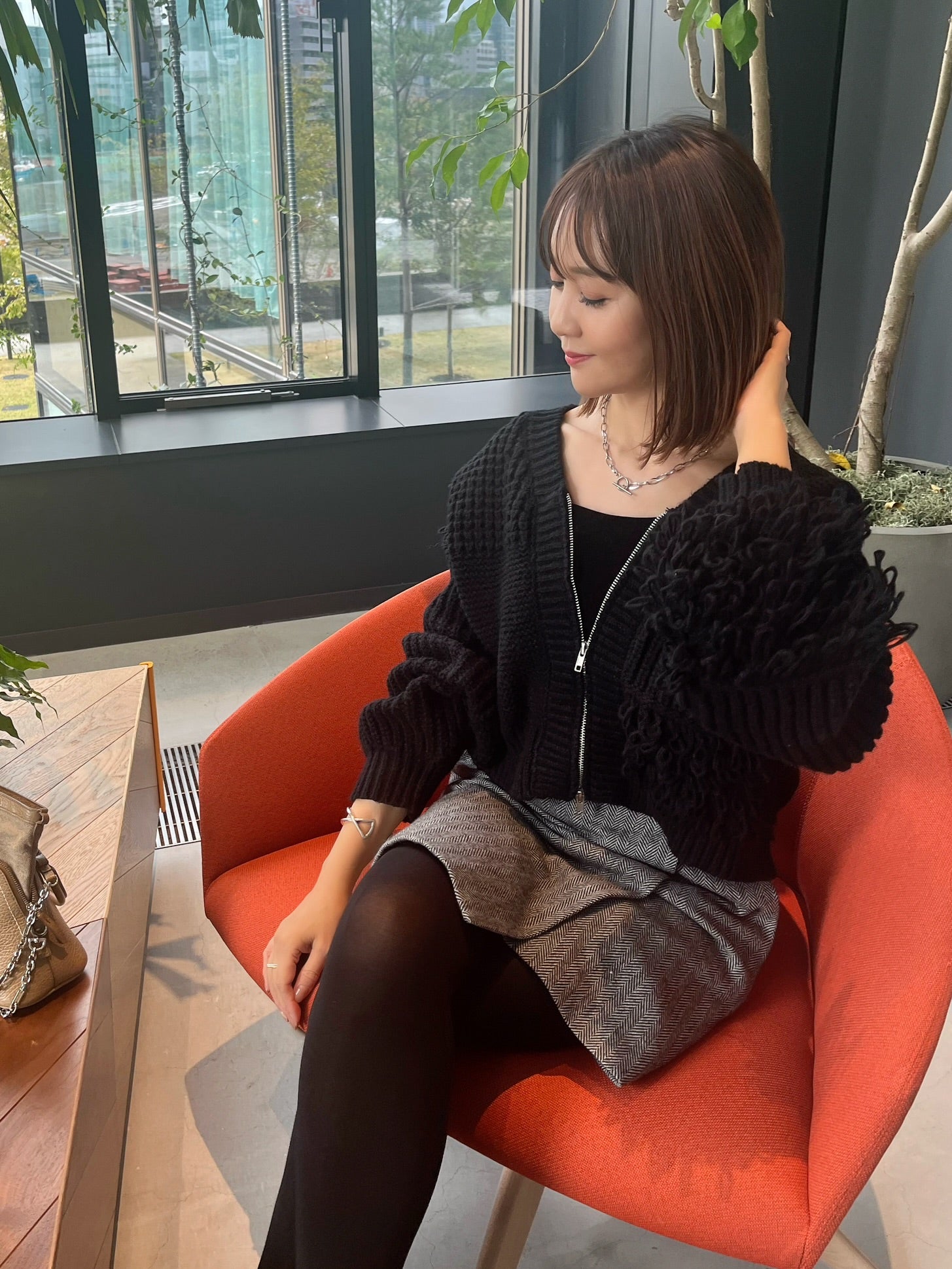 予約】フリンジジップカーディガン / ブラック(11月下旬発送予定