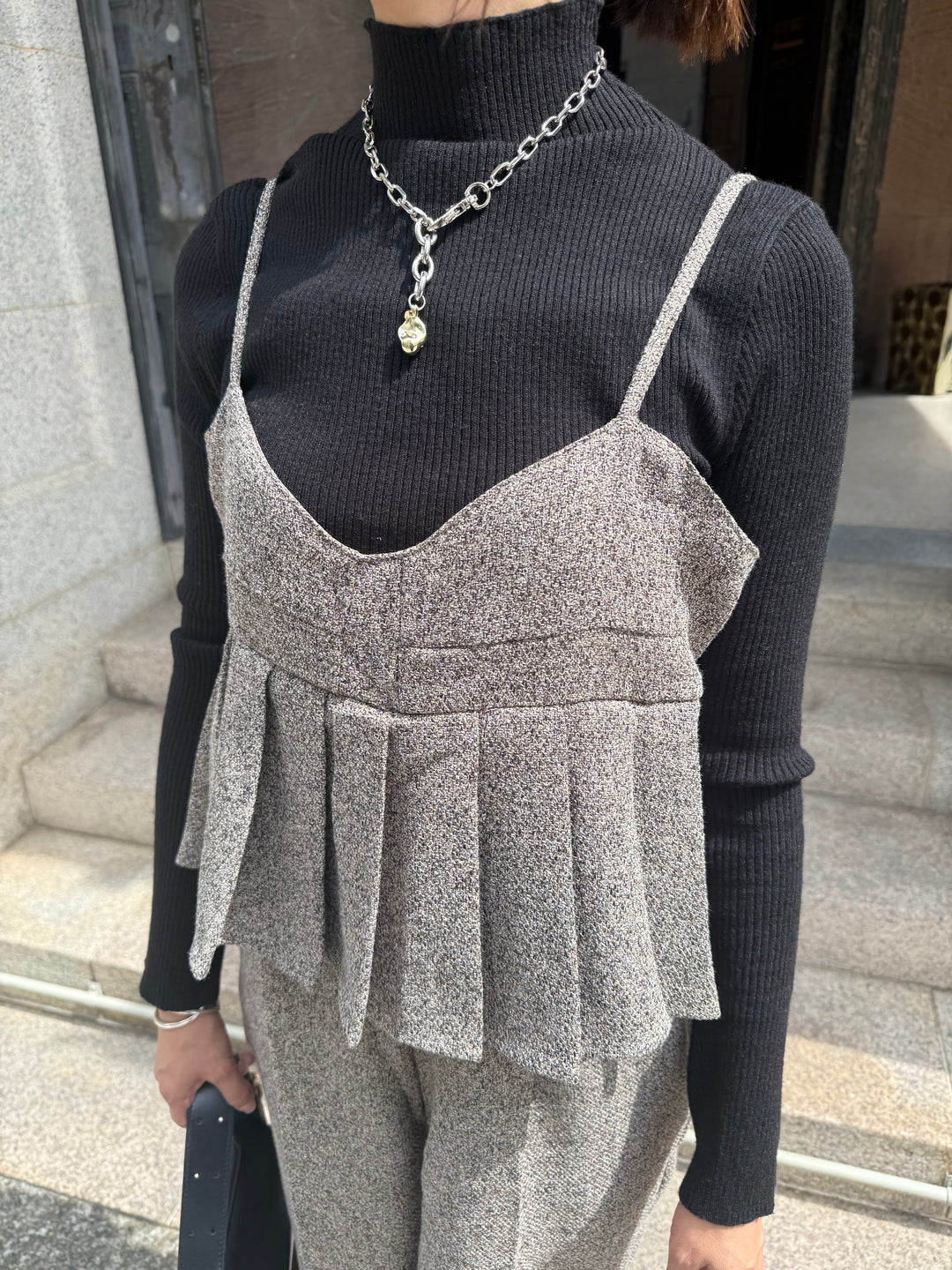 【予約】プリーツビスチェオールインワン / ブラウン(10月下旬発送予定)