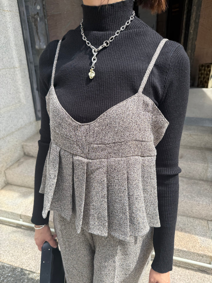 【予約】プリーツビスチェオールインワン / ブラウン(10月下旬発送予定)