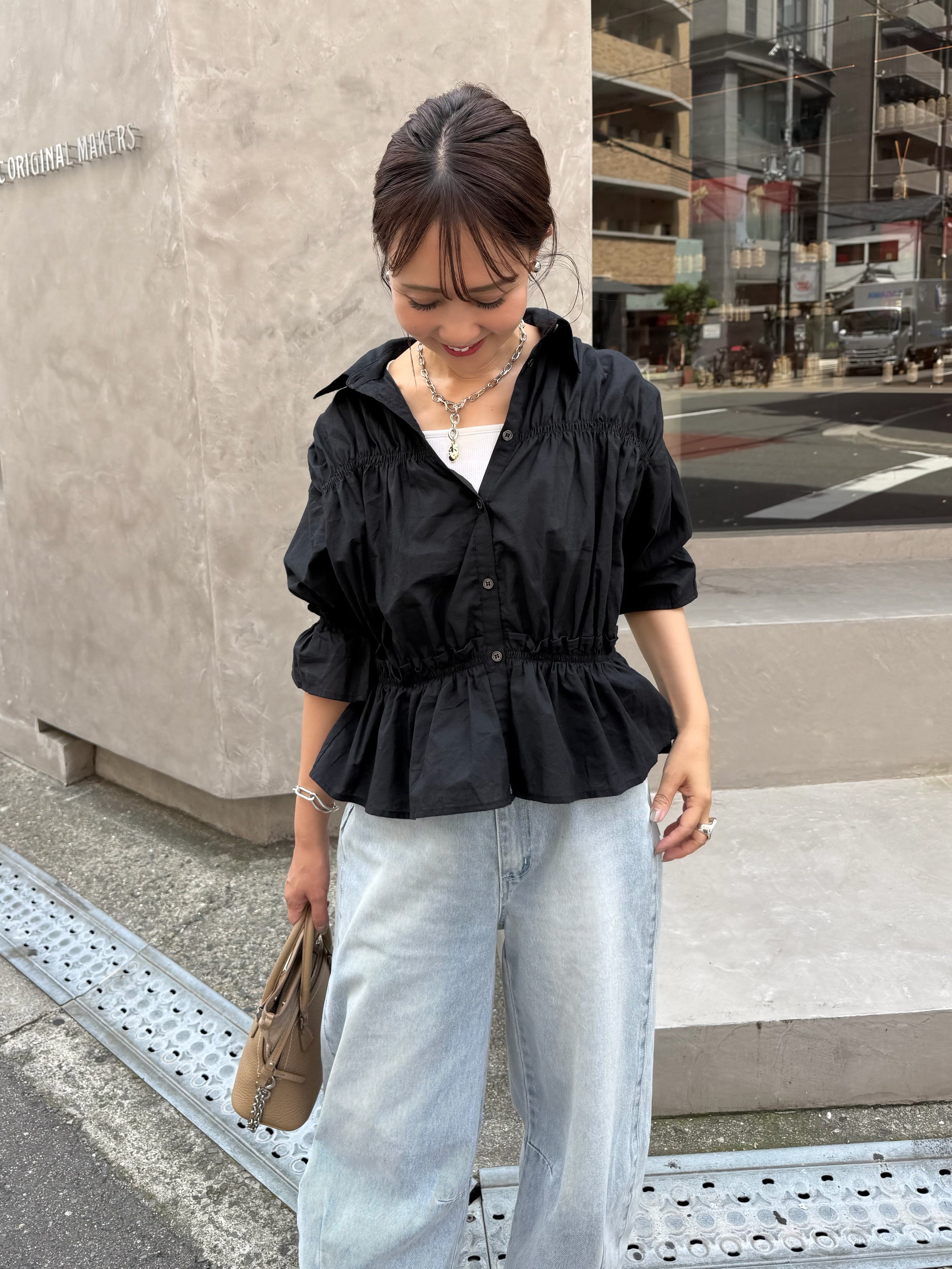 新作300円OFF] シャーリングブラウス / ブラック – fosie