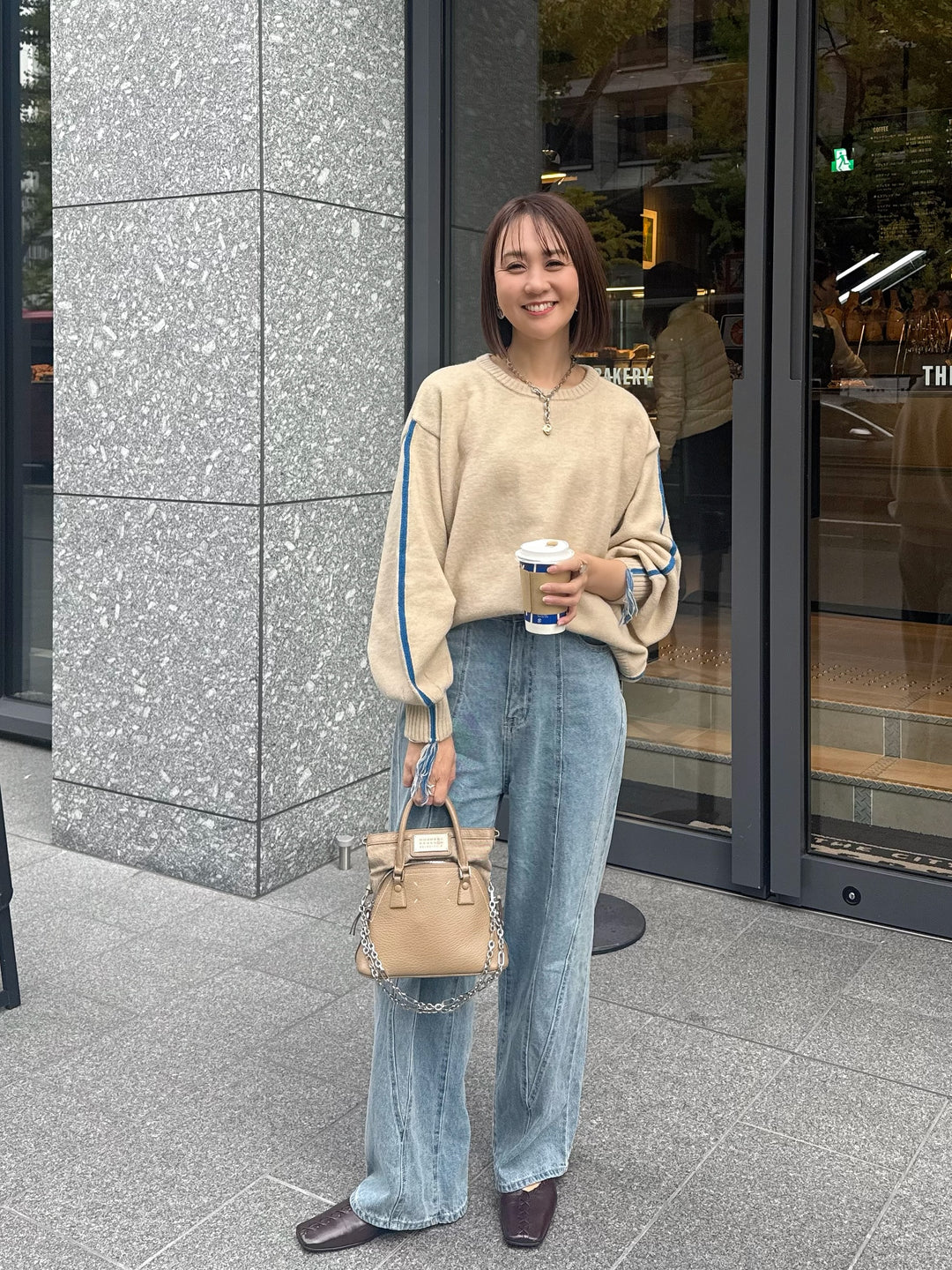 アルパカタッチ配色ラインプルオーバー / アイボリー