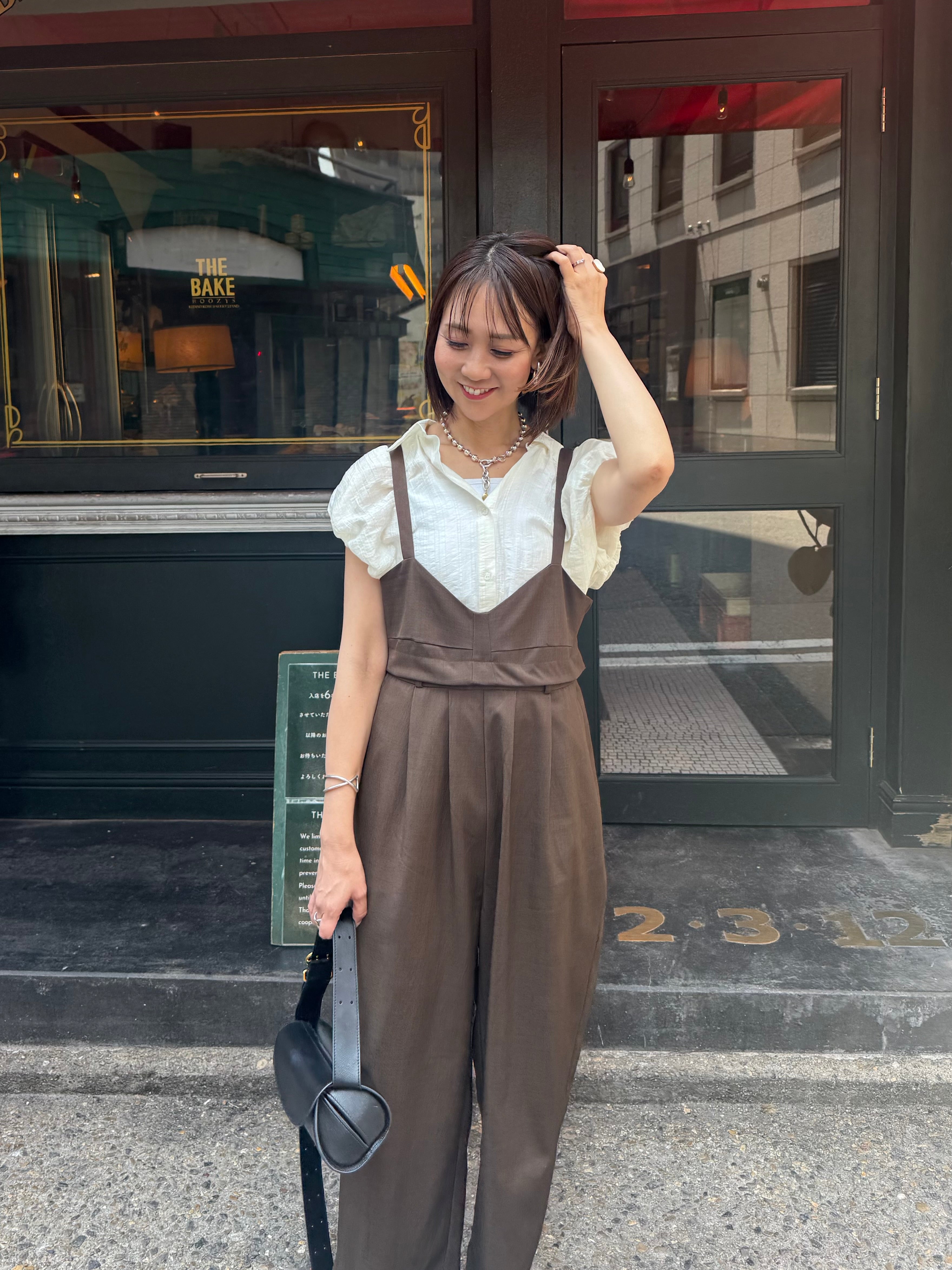 to the sea ワッフルビスチェ ロンパース ブラウン To the sea（トゥーザシー）の「ワッフルロンパース（サロペット