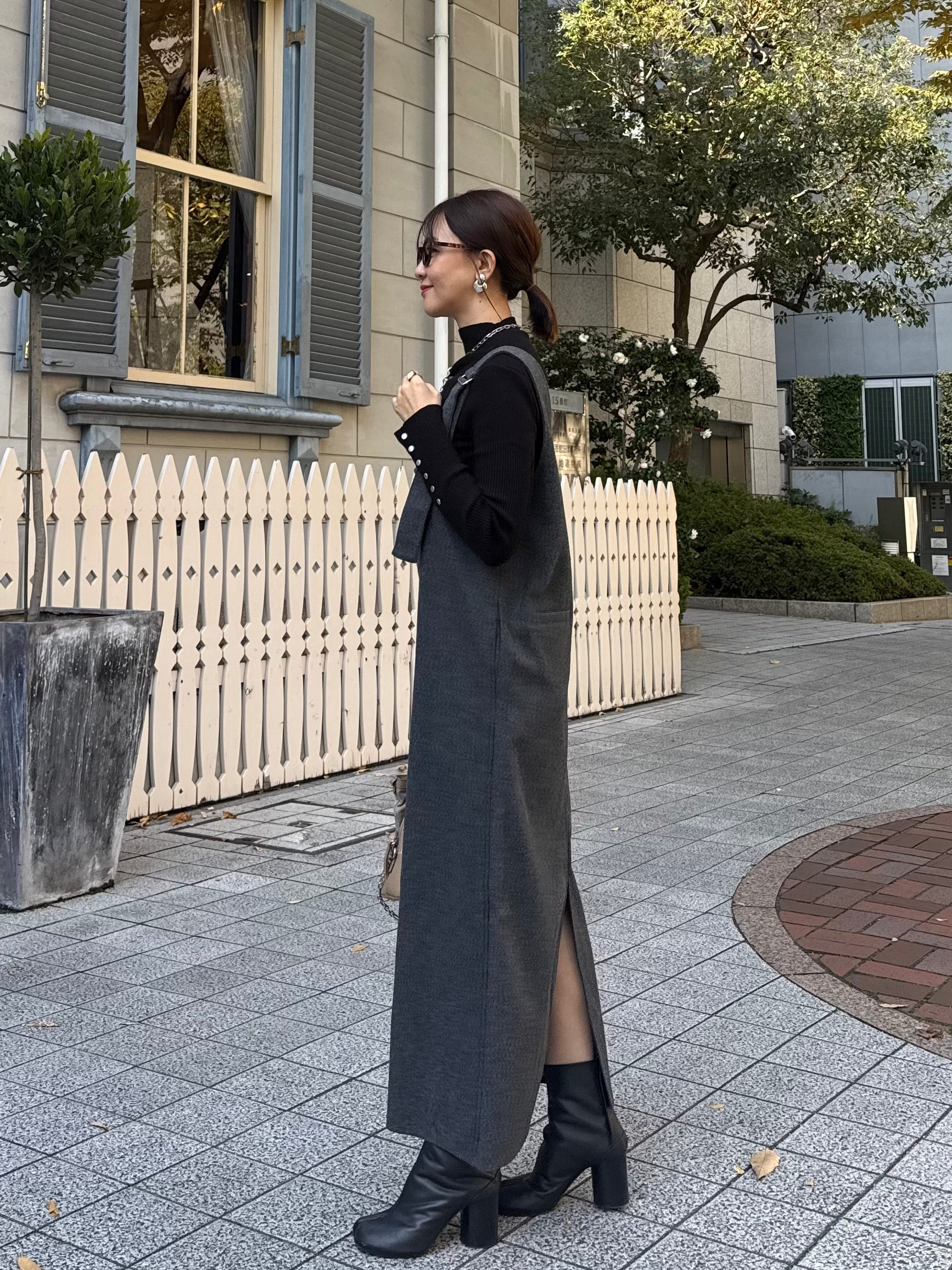 soeju Lサイズ　ウールライクジャンパースカート チャコール soeju Lサイズ ウールライクジャンパースカート チャコール ウール