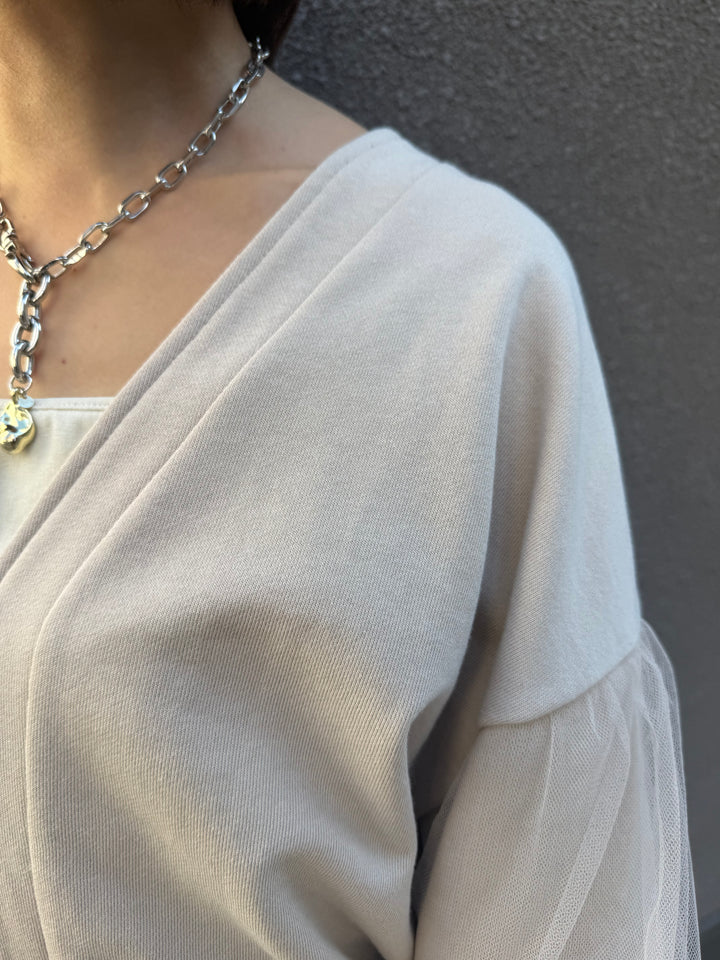 【予約】袖チュールカーディガン / ミルクティー(3月下旬頃発送予定)