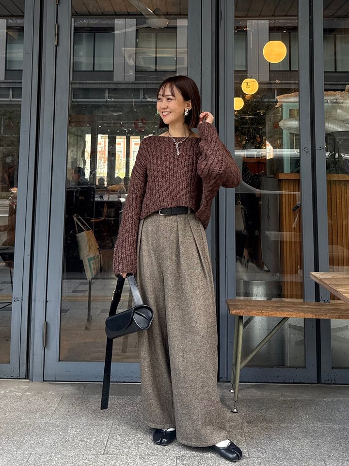 ツイードパイピングパンツ／ブラウン