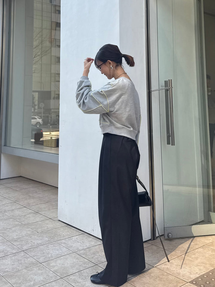 【予約】ウエストパイピングワイドパンツ / ブラック(4月上旬発送予定)