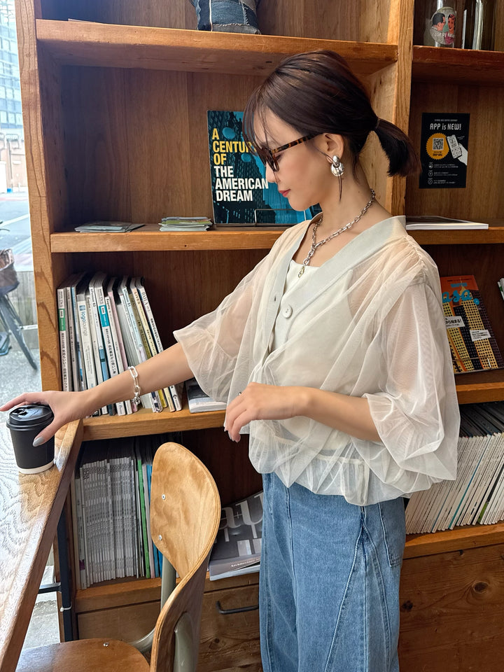 [新作300円OFF] 【予約】チュールシアーカーディガン / ベージュ(4月上旬発送予定)