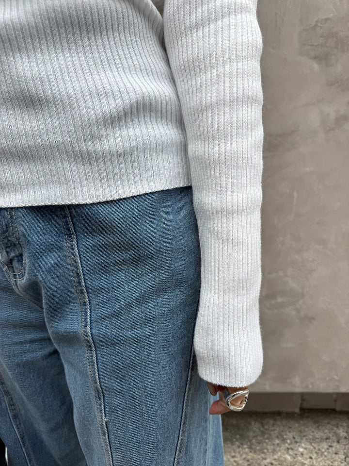 スクエアネックリブニットプルオーバー  / オフホワイト