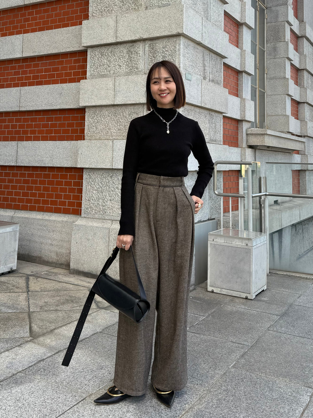 ツイードパイピングパンツ／ブラウン