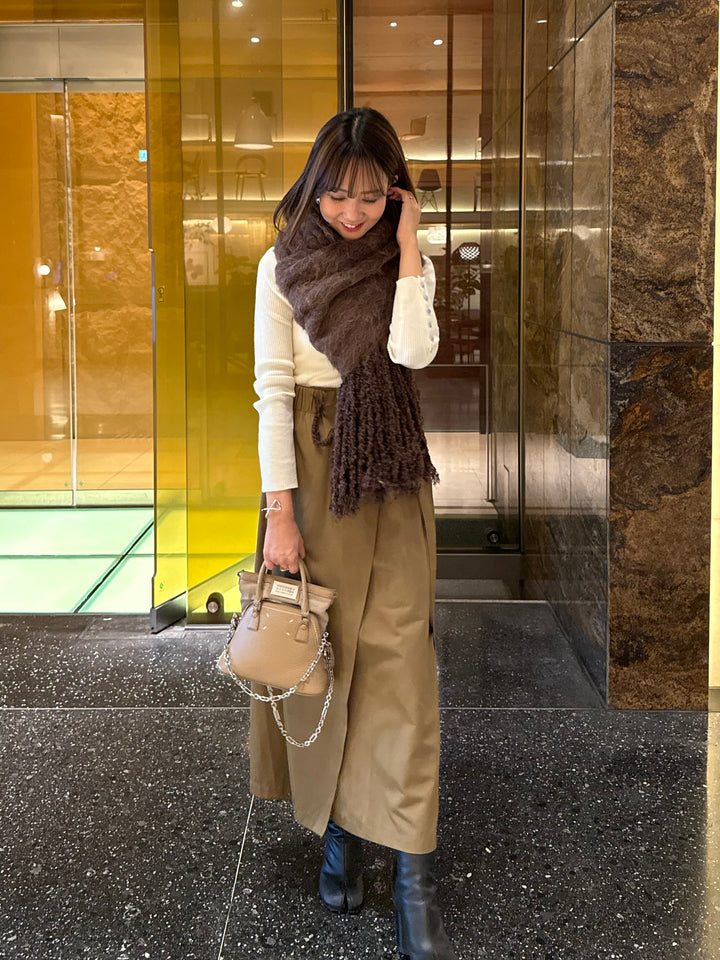 袖ボタンハイネックニット / アイボリー