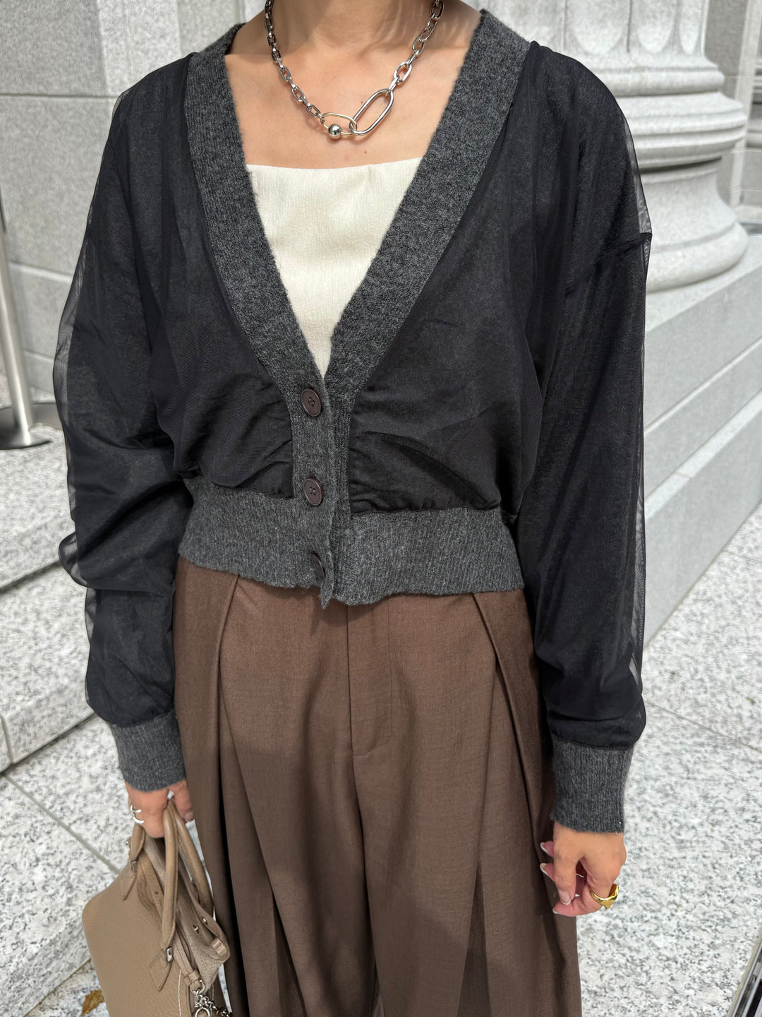 チュールニットカーディガン / ブラック