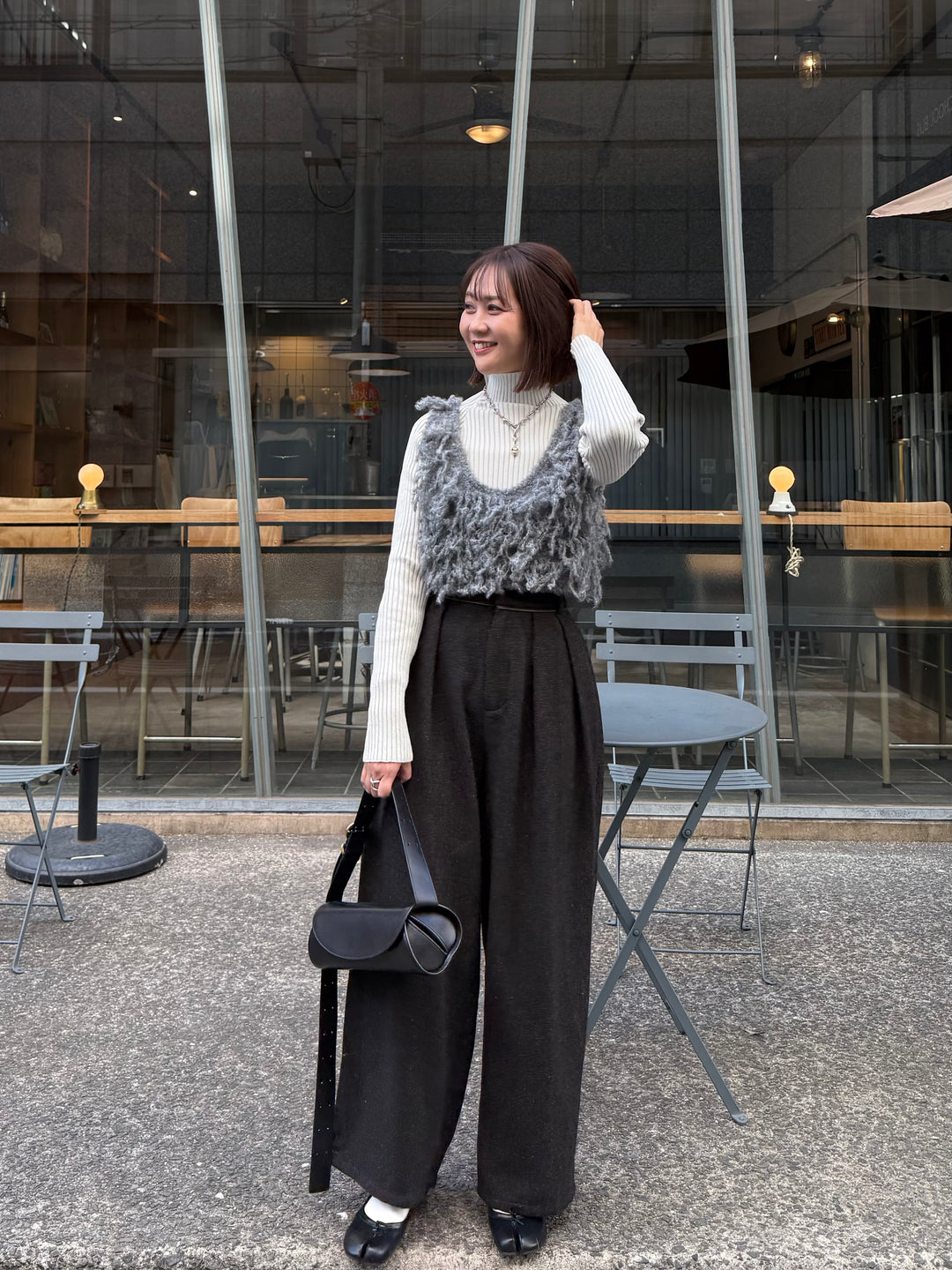 ツイードパイピングパンツ／ブラック