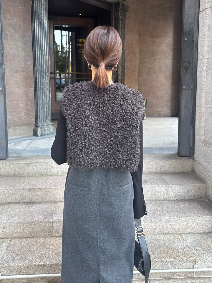 【予約】 ウールライクVネックジャンパースカート / チャコール(1月上旬発送予定)