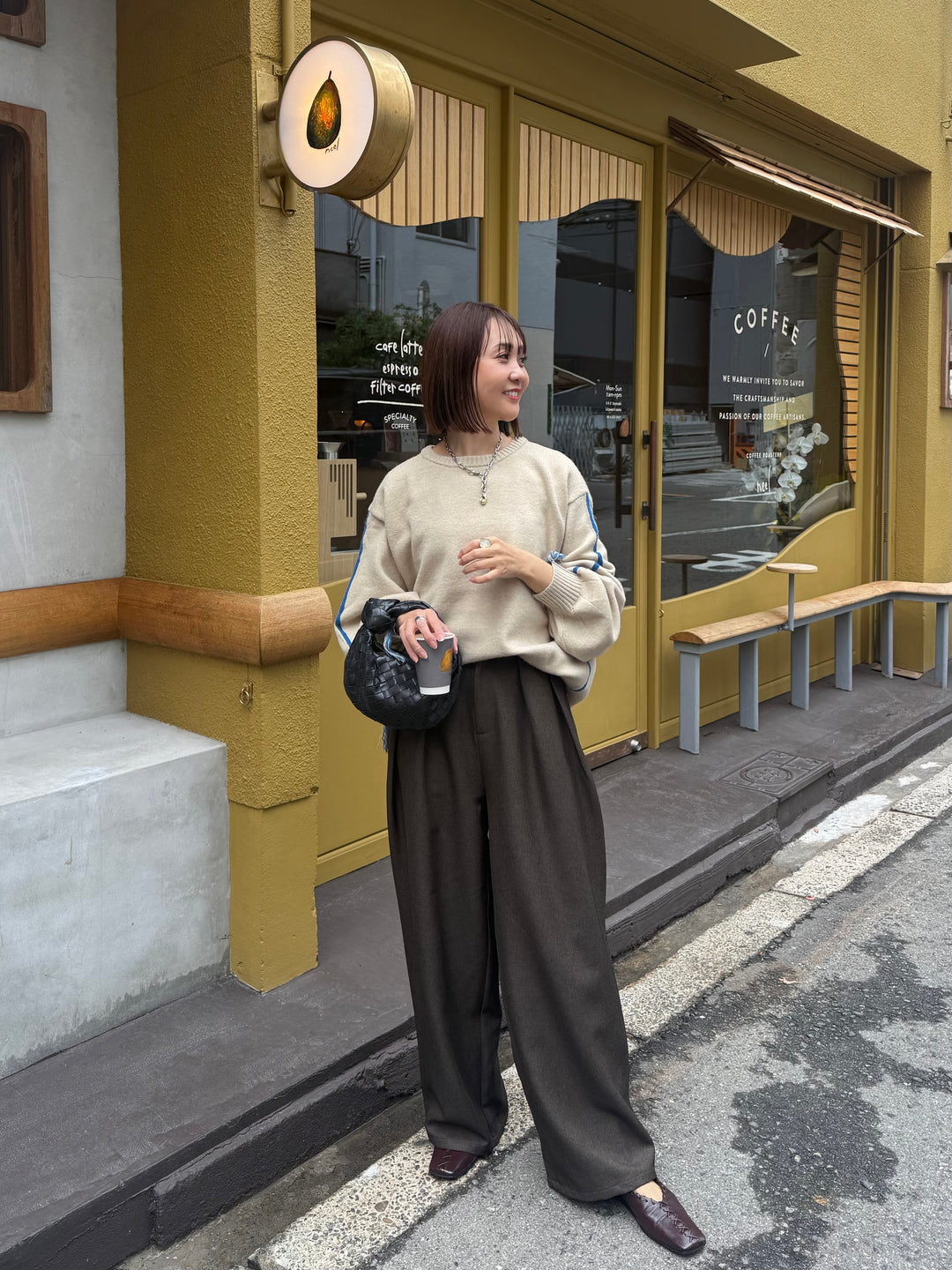 アルパカタッチ配色ラインプルオーバー / アイボリー