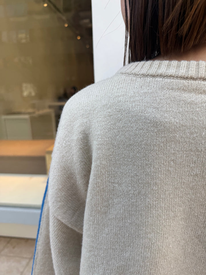 アルパカタッチ配色ラインプルオーバー / アイボリー