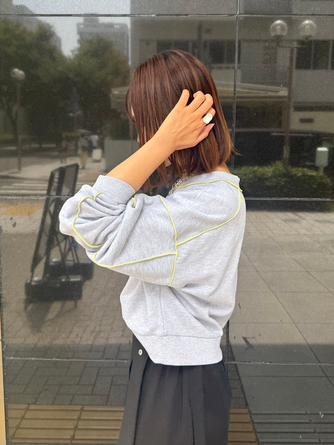 【予約】裏毛配色メロープルオーバー / グレー(10月中旬発送予定)