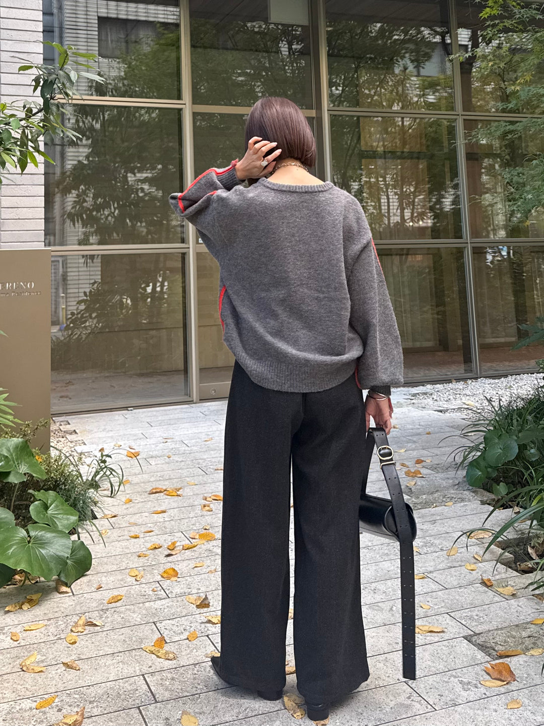 ツイードパイピングパンツ／ブラック