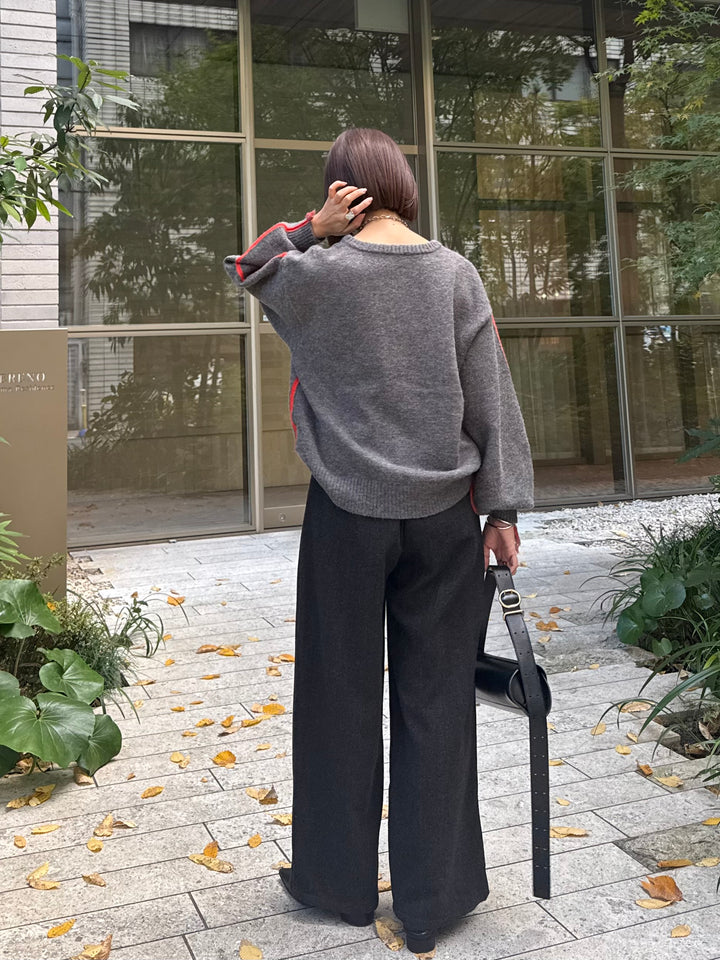 ツイードパイピングパンツ／ブラック